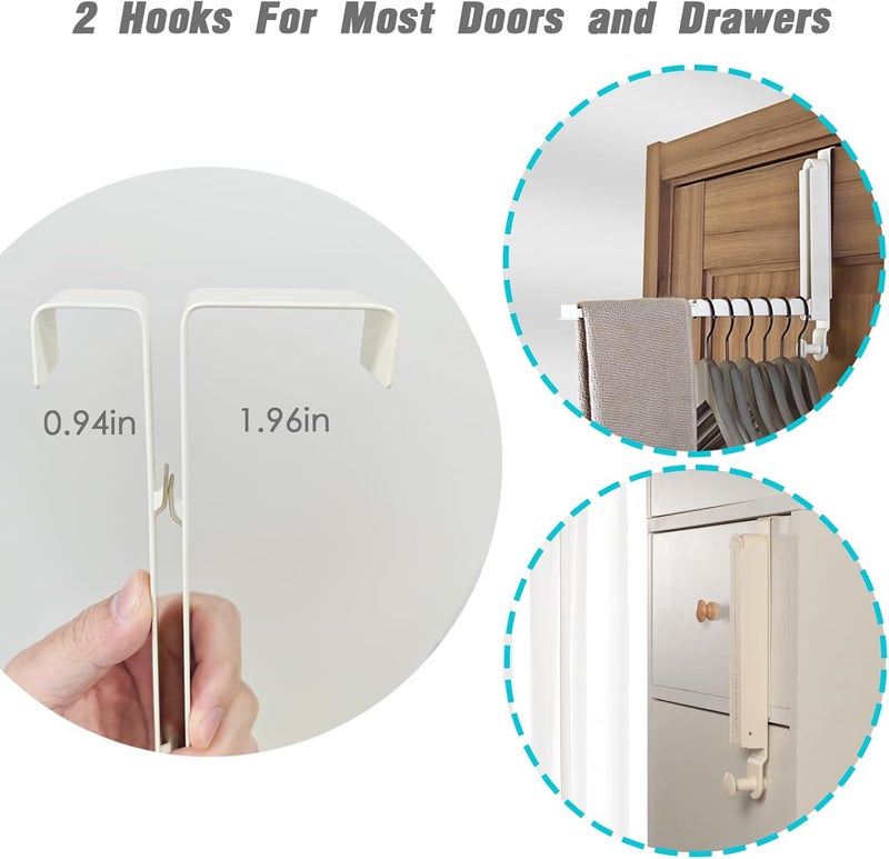 TASEVO Over The Door Drying Rack for Clothes - 2 Brackets for Different Door Thickness - All Metal Fold Away Clothes Rails (Ivory White) - Image 2